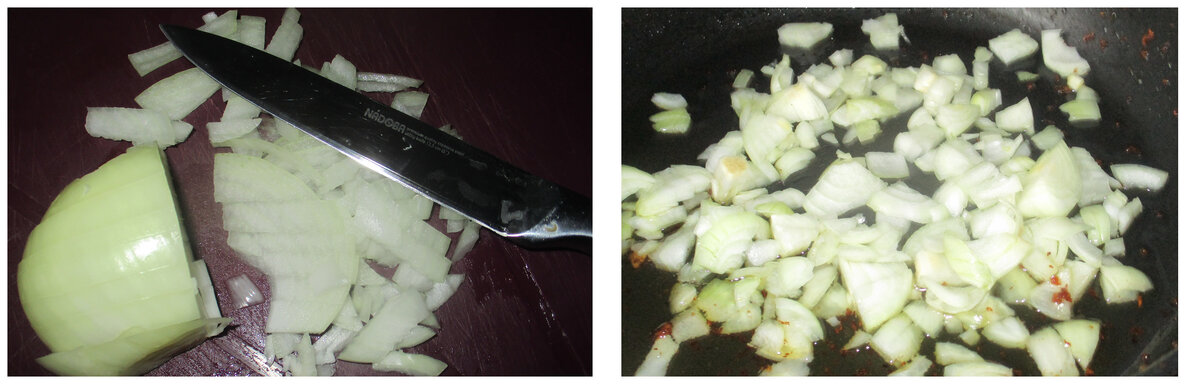    Лук обжариваем