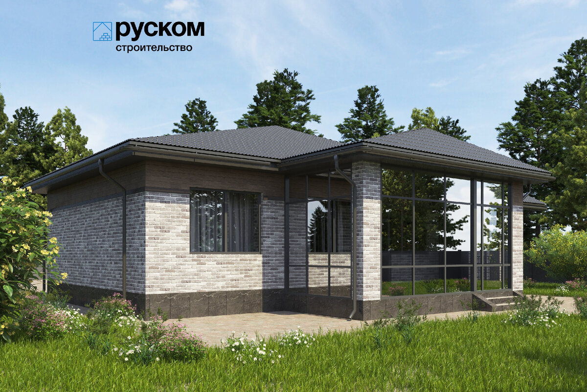 Одноэтажный дом из газобетона общей площадью 101,5 кв.м по проекту "Мускат"