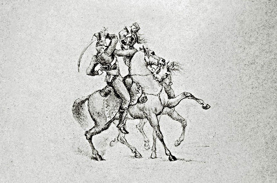 М.Ю. Лермонтова из альбома Нарышкиных. «Схватка кавалеристов».