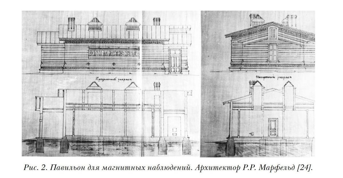 Павильон для магнитных наблюдений. Архитектор Р.Р. Марфельд. Чертежи из фондов ЦГИА СПб.