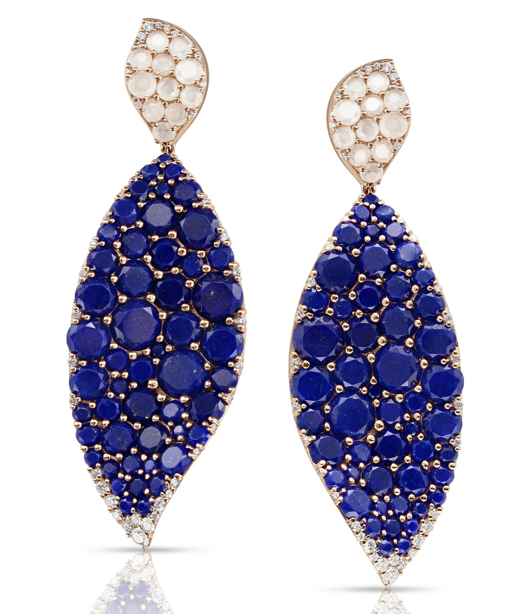 Серьги Pasquale Bruni Lakshmi из розового золота с бриллиантами, лазуритами и лунным камнем