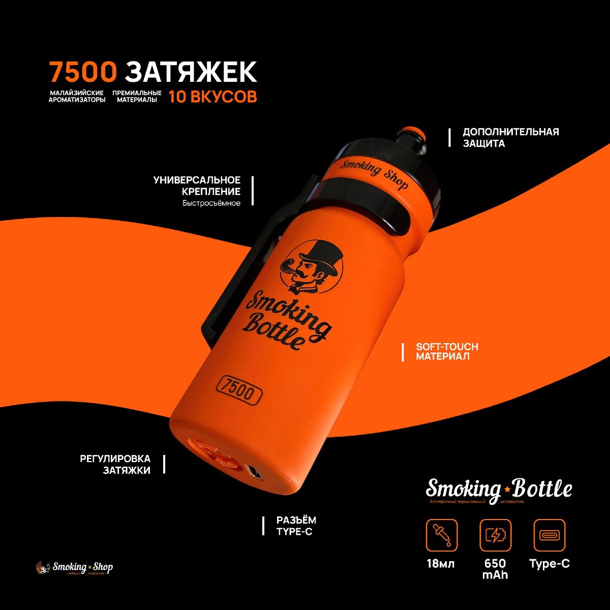 Одноразовая электронная сигарета Smoking Bottle до 7500 затяжек.