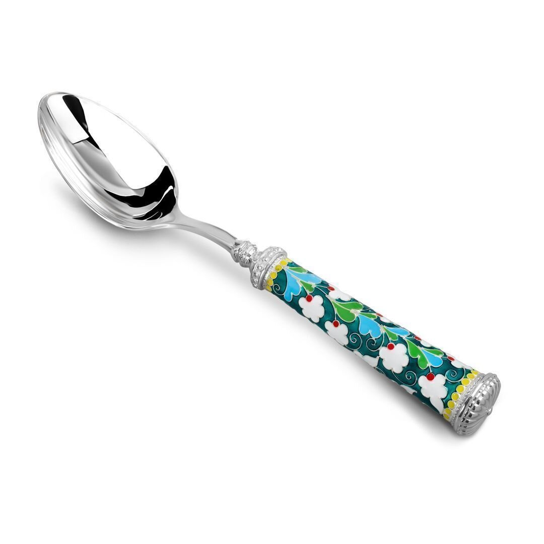 ЛОЖКА СТОЛОВАЯ ИЗ СЕРЕБРА РУССКИЕ САМОЦВЕТЫ