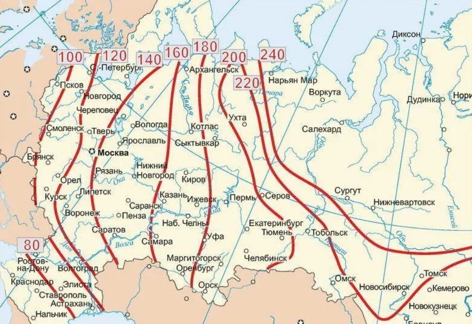 Карта глубин промерзания сп