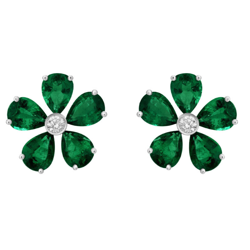 Серьги Mercury Color из белого золота с бриллиантами и изумрудами