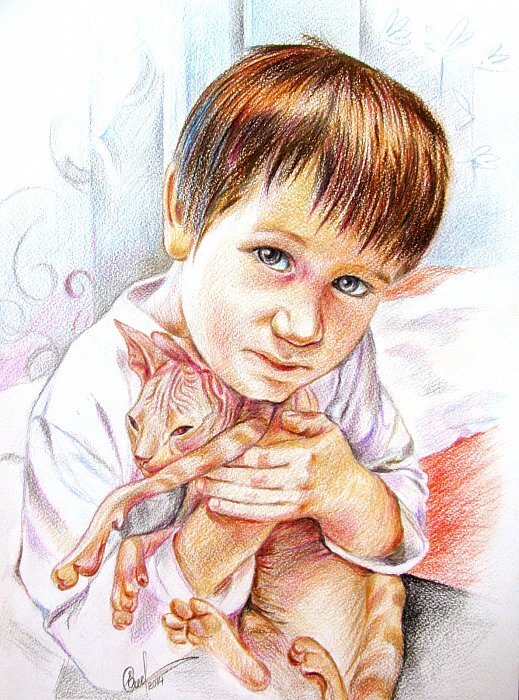 Портрет. Цветные карандаши. Художник Е.Сизова