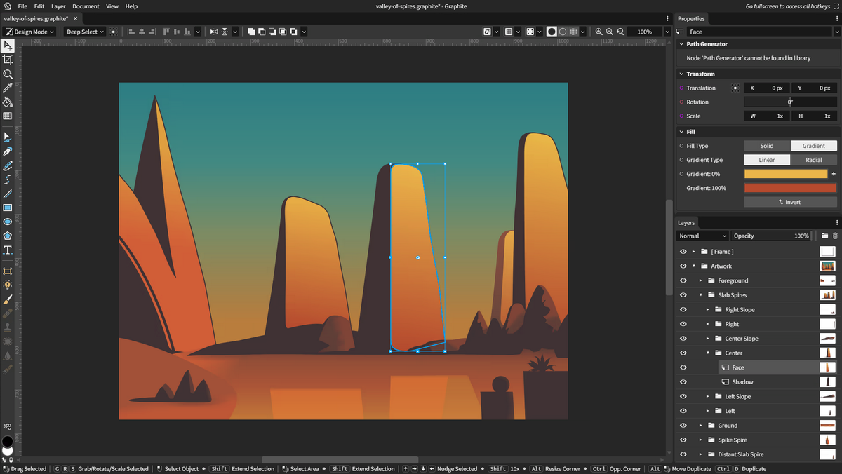 "Долина Шпилей", работа в Graphite 