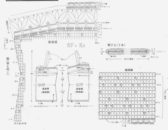 Схема узора и каймы. Комплект - жакет + топ. Крючок + клубок.