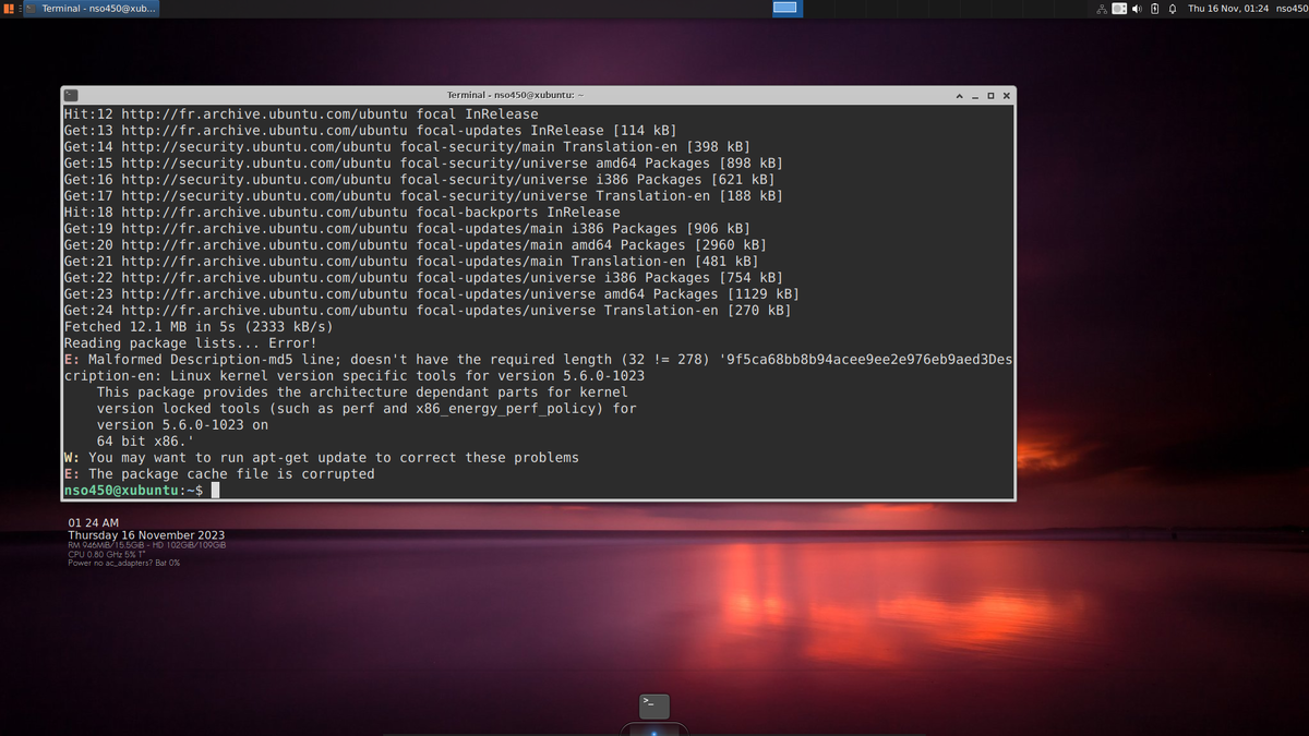 The package cache file is corrupted