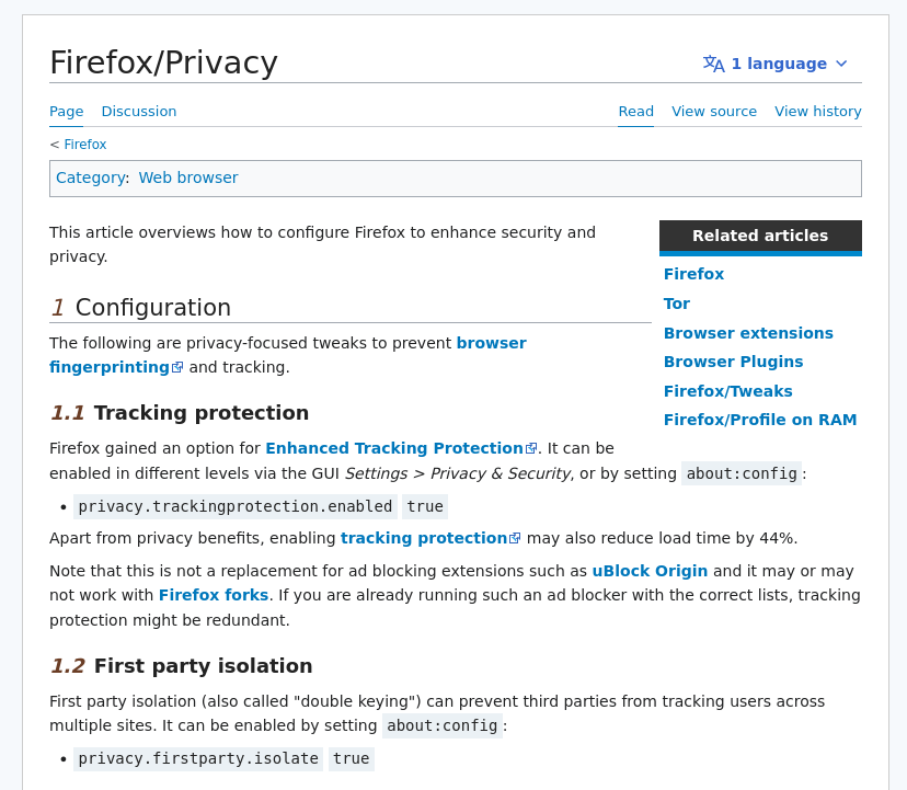 Настройки брайзера