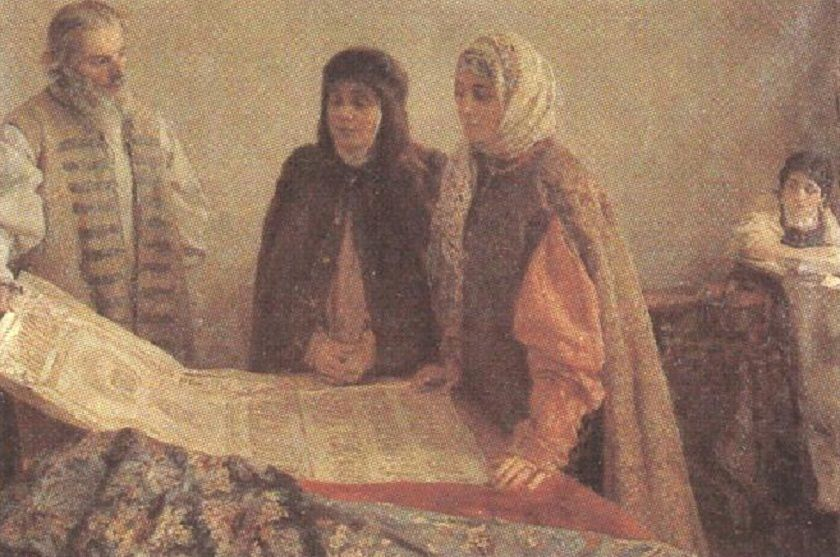 Клавдий Васильевич Лебедев (1852-1916) «Боярыня рассматривает рисунок для вышивки» 1905