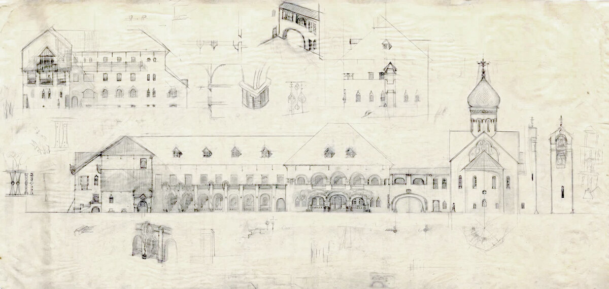 А.Щусев. Эскиз проекта русского подворья в Бари, представленный на утверждение Николаю II. 1912. Личный архив наследников А.Щусева
