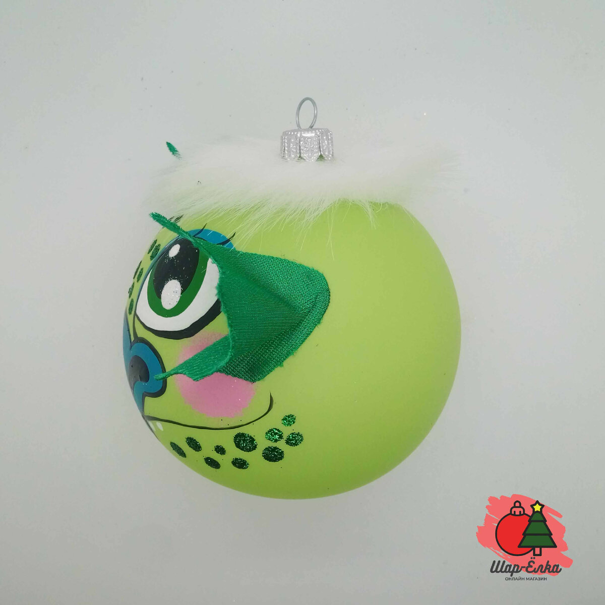 Ёлочный шар 100 мм "Ушастый" Подарочный (Бирюсинка) зеленый