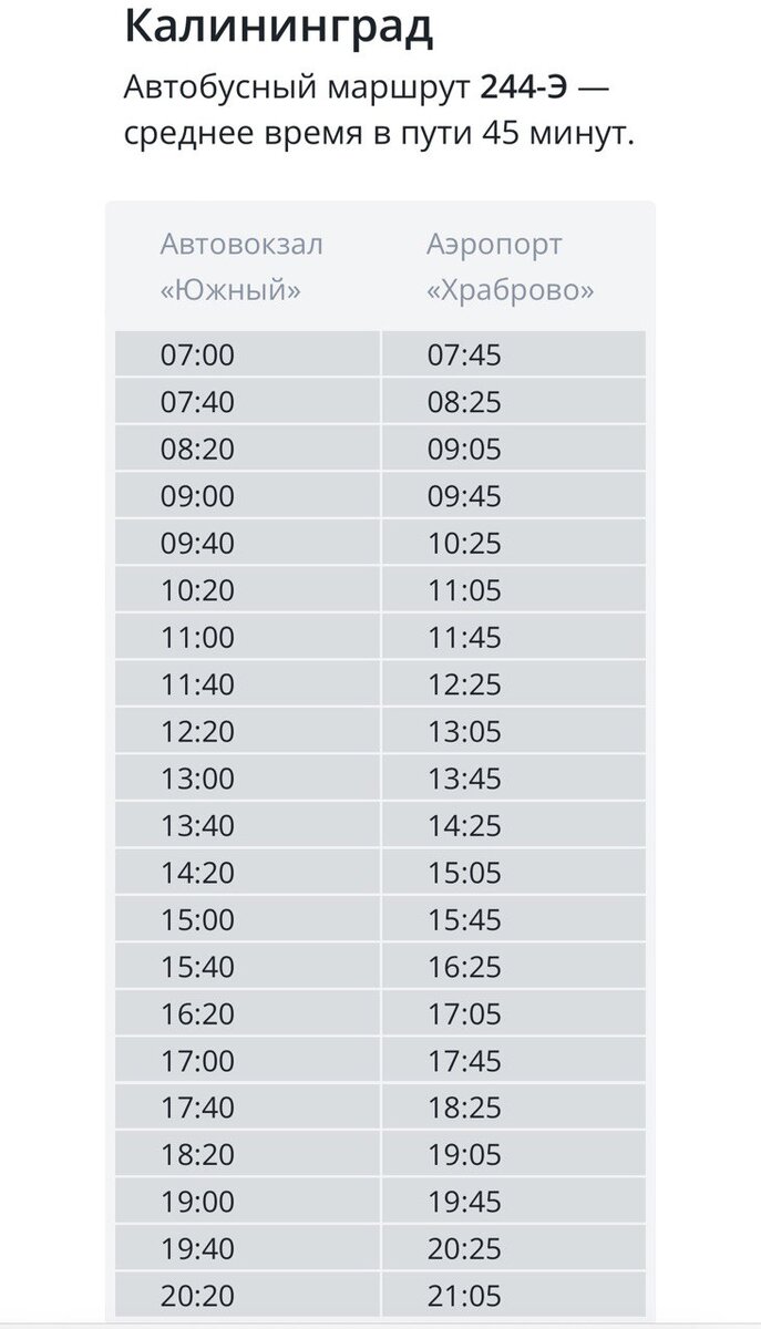 Расписание автобусов до аэропорта калининград