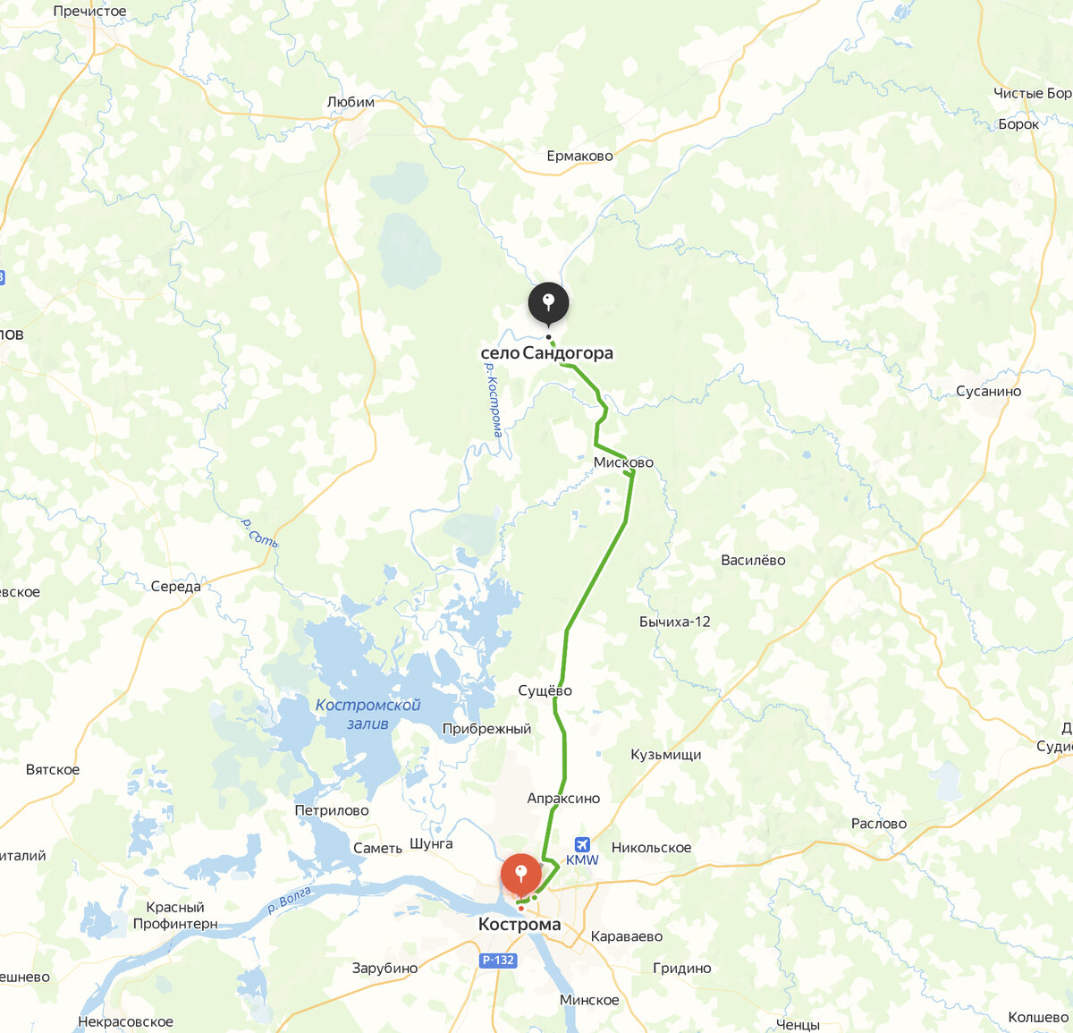 Кострома - Сандорога, 55 км.