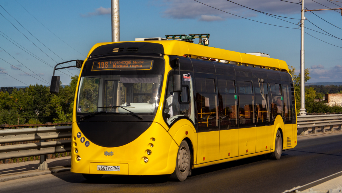 Единственный самарский электробус на маршруте номер 108, источник https://transphoto.org/photo/1824761/?vid=473396, автор Rivershkiper 