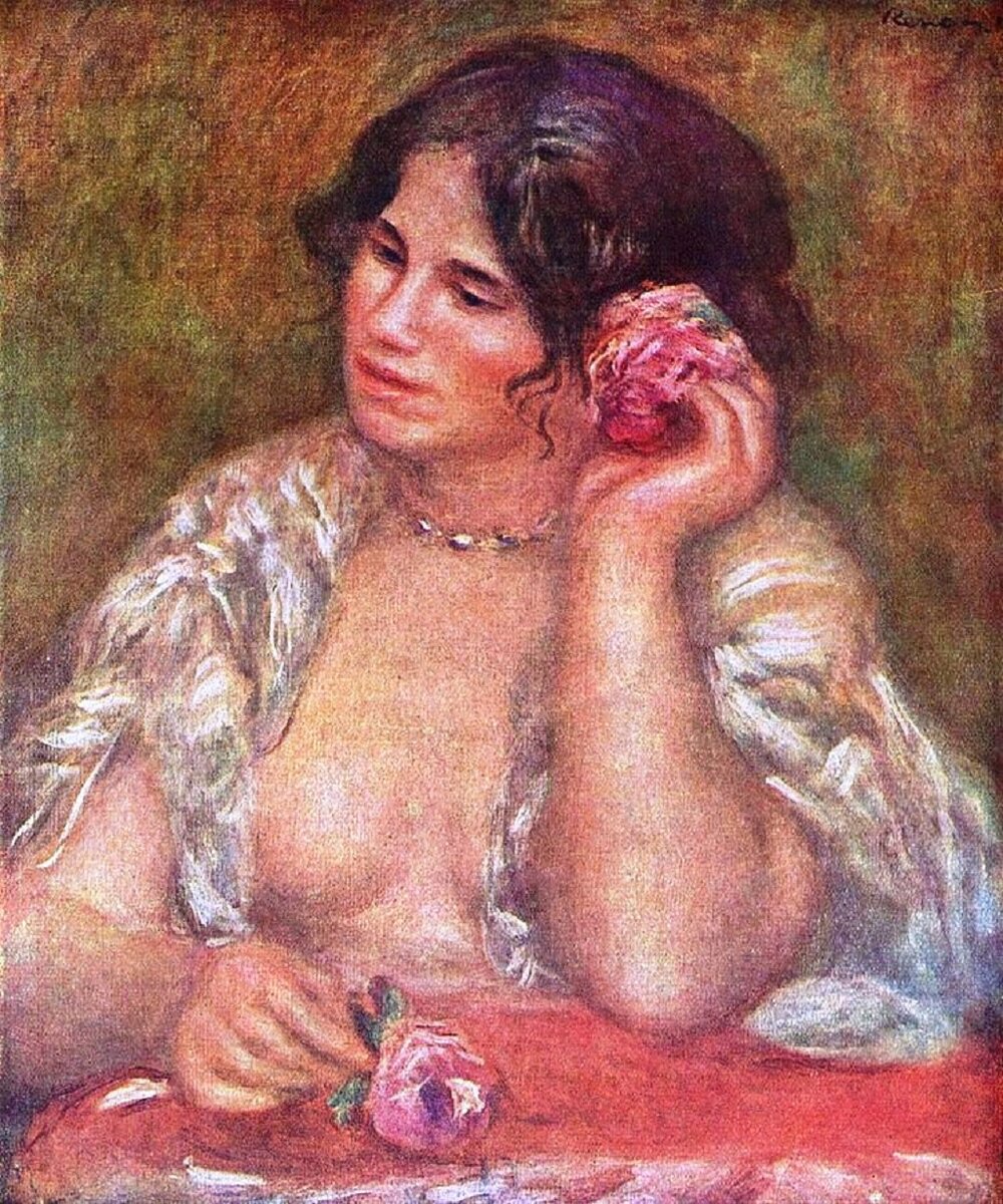 Пьер Огюст Ренуар.«Габриэль с розой» (1911 г.). Масло, холст. Париж, музей Орсе. Источник иллюстрации: https://ru.wikipedia.org/wiki/%D0%A4%D0%B0%D0%B9%D0%BB:Pierre-Auguste_Renoir_039.jpg