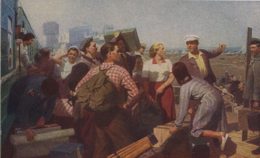    В. А. Ленивцев, «На стройке», 1953 г. Фото: artchive.ru