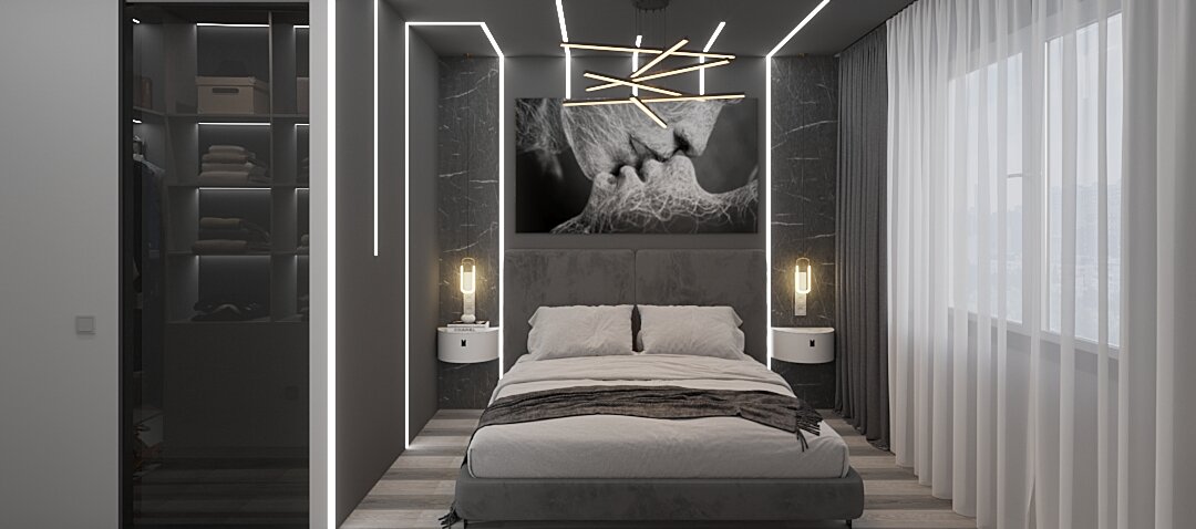 Интерьер современной спальни в Жк Настроение (Москва)
