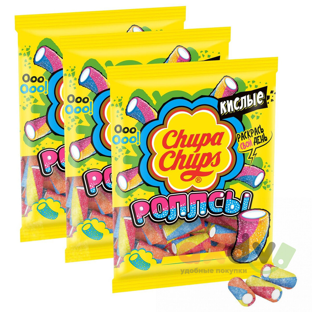 Жевательный мармелад chupa chups кислые роллсы 150г