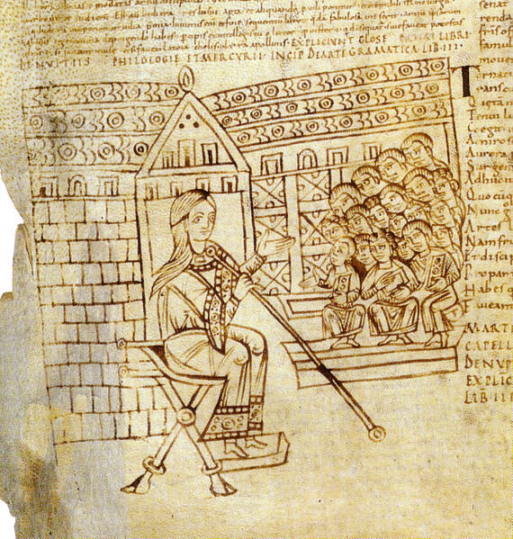  La Grammaire et son amphithéâtre d'élèves. Рисунок является общественным достоянием.