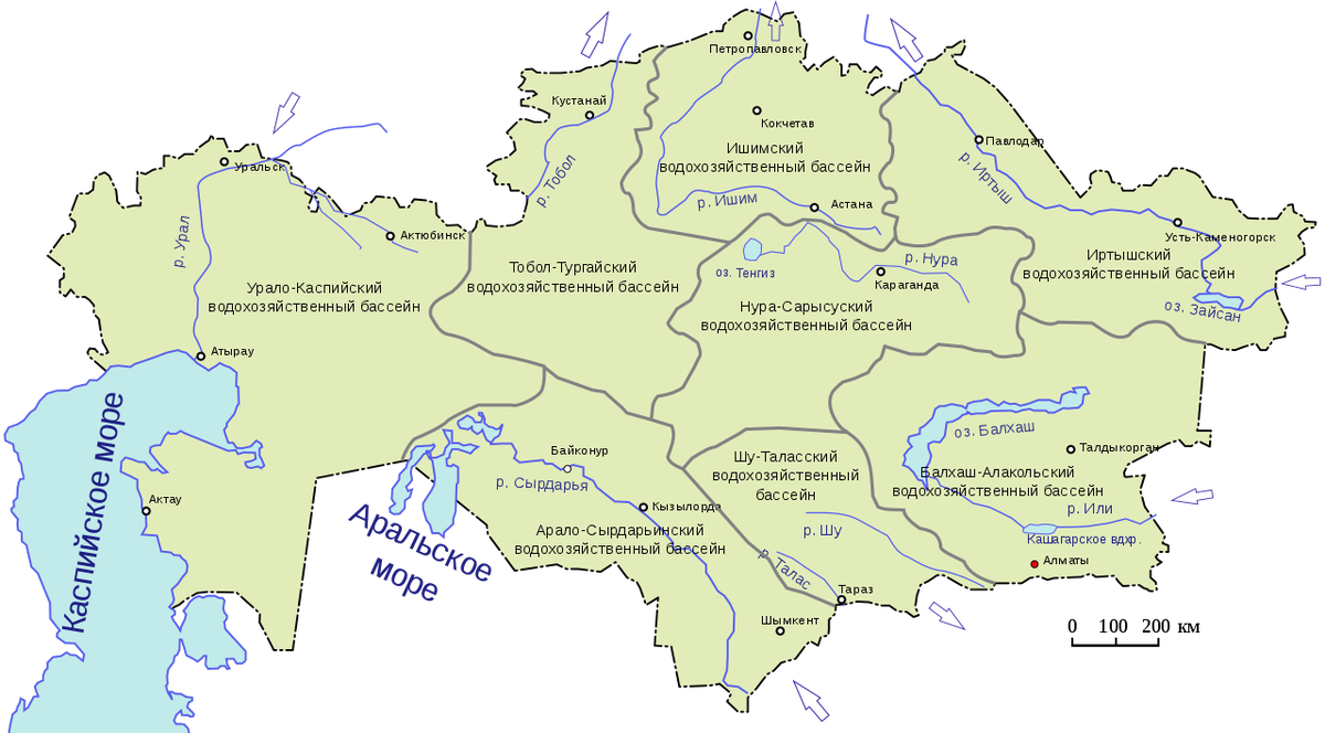 Водохозяйственные бассейны РК. Обзорная карта осадочных бассейнов Казахстана.