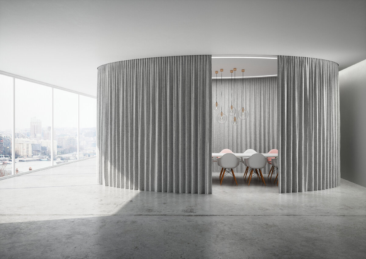 Компания Création Baumann, пионер в разработке функционального текстиля, создала текстильное и, следовательно, значительно более экономичное решение для эффективного, гибкого и привлекательного разделения звукового ландшафта комнаты с помощью ACOUSTIC DIVIDER VARIO.