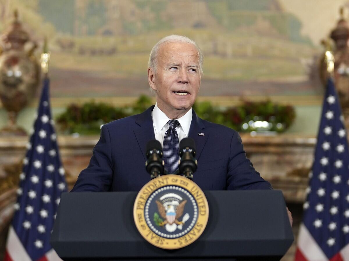    Президент США Джо Байден на пресс-конференции после встречи с председателем КНР Си Цзиньпином© AP Photo / The New York Times / Doug Mills