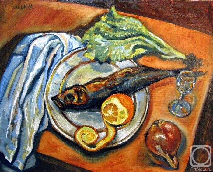 К. Петров-Водкин "Натюрморт с селедкой и зеленым салатом"