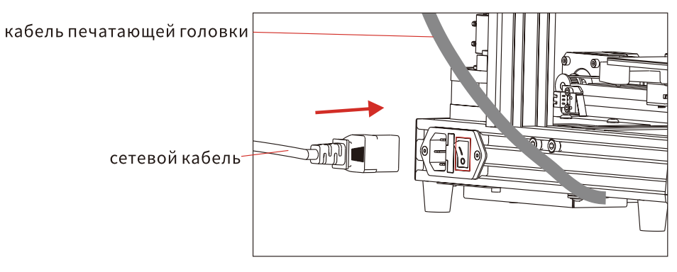 Примечание: при вставке сетевого кабеля пожалуйста, избегайте пересечения с кабелем печатающей головки, чтобы избежать возможных проблем с интерференцией.