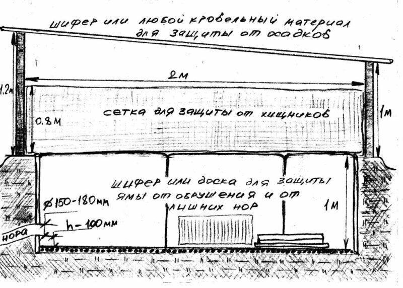 Схема ямы для кроликов