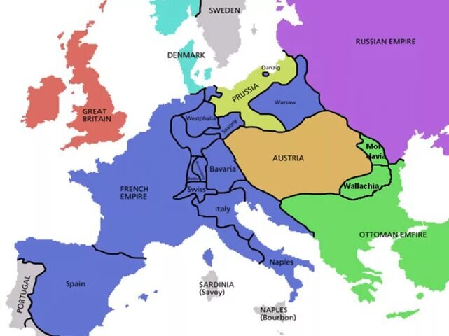 Карта Европы в 1812 году