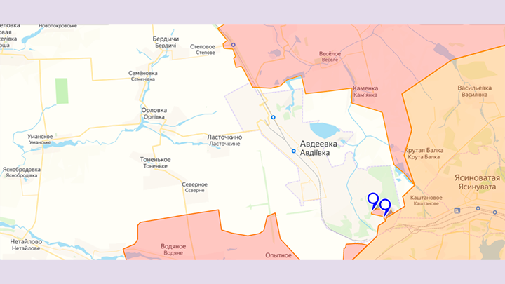 СИТУАЦИЯ В РАЙОНЕ АВДЕЕВКИ. ИСТОЧНИК: HTTPS://LOSTARMOUR.INFO/MAP