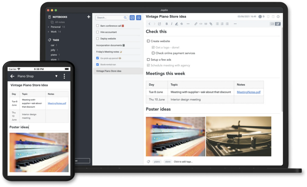 Joplin на десктопе и мобильном устройстве