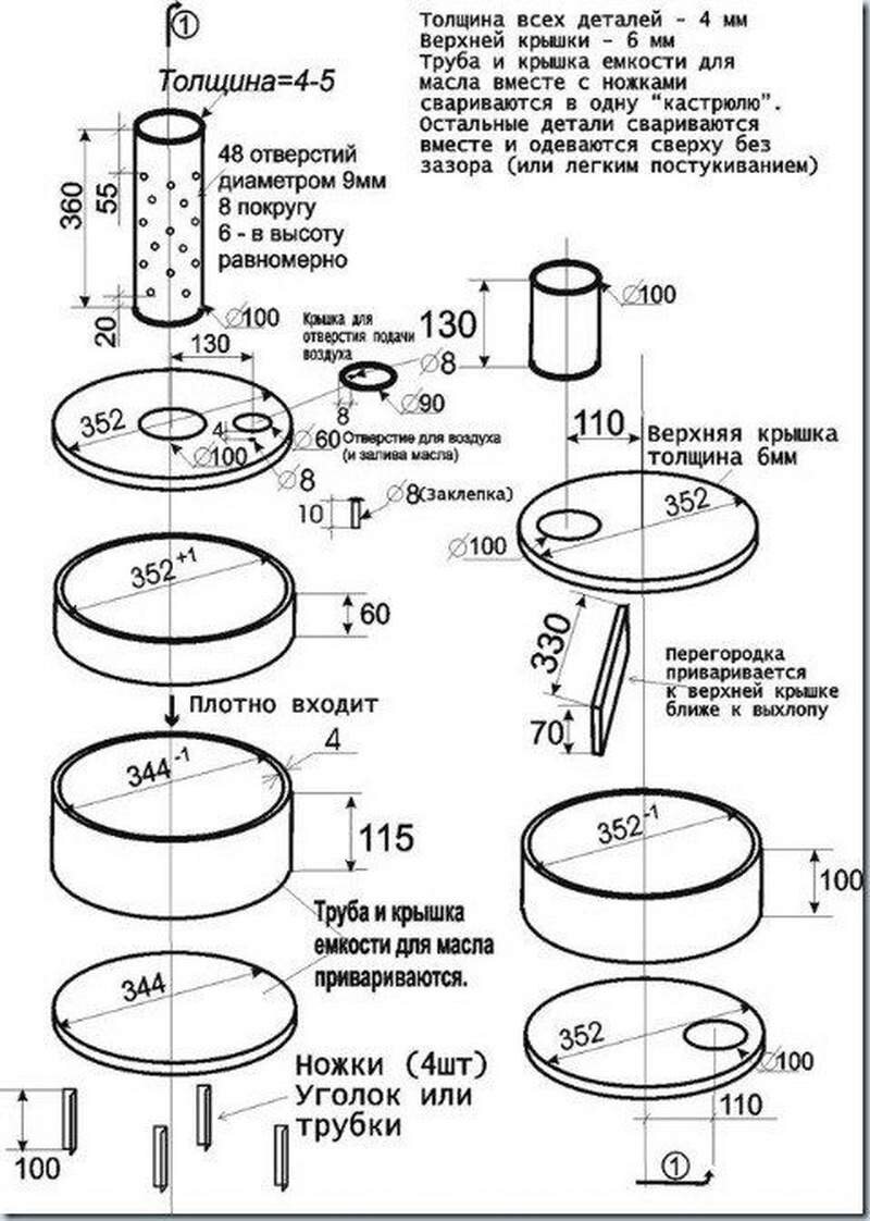 Как соорудить буржуйку на отработанном масле: инструкции в фотографиях и чертежах