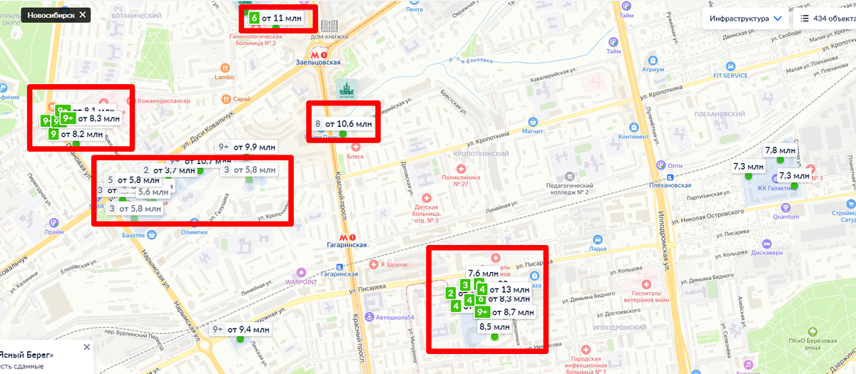 Взято с циана - новостройки в Новосибирске по линии метро.