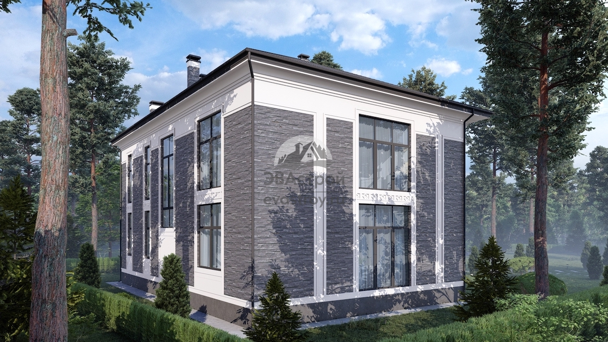 Проект двухэтажного дома из газобетона в классическом стиле - П217