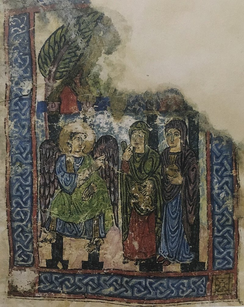 Ангел возвещает Марии и Марии Магдалине о воскресении Христа. "Несторианское Евангелие Пешитта".