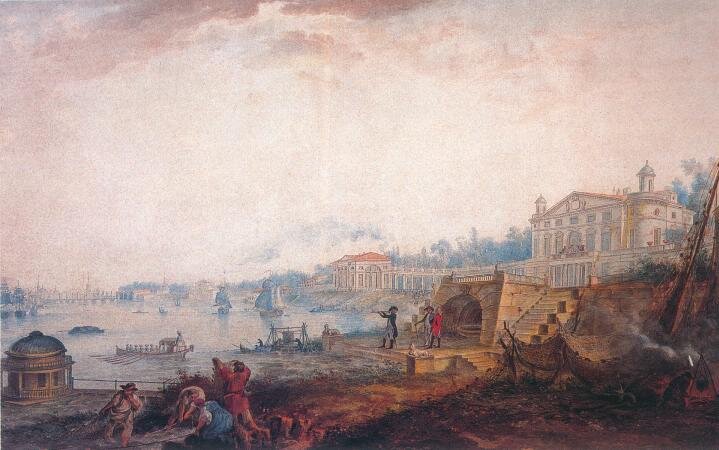 Дача И. А. Безбородко в Полюстрово. Акварель Г. С. Сергеева. 1800 г