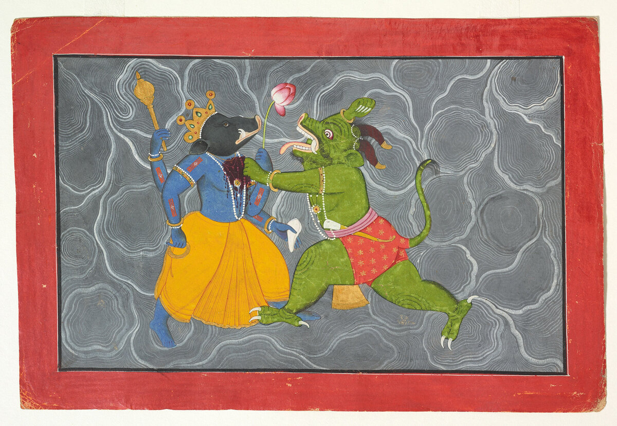 Приемным отцом Андхаки стал демон Хираньякша, которго впоследствии победил Вишну в форме Варахи (кабана). Изображение: wikimedia.org