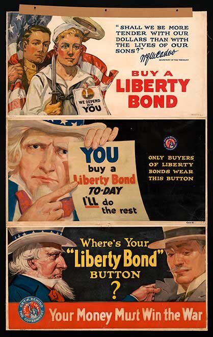 Плакаты периода Первой мировой: Ваши деньги помогут выиграть войну. Бонды Либерти.