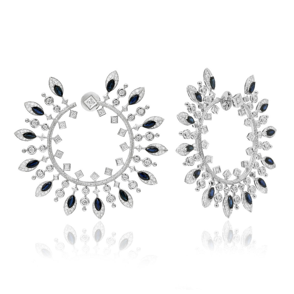 СЕРЬГИ ИЗ БЕЛОГО ЗОЛОТА С САПФИРАМИ И БРИЛЛИАНТАМИ