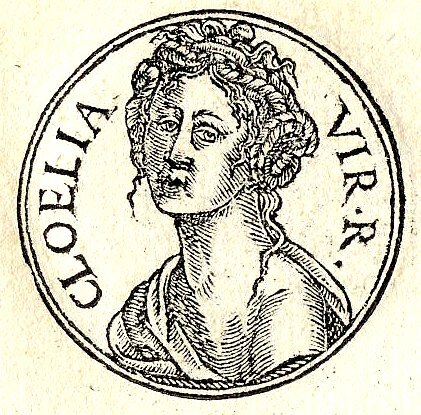 Прославленная римская девушка принадлежала одному из самых влиятельных патрицианских родов Клелиев. Изображение в рукописи «Promptuarii Iconum Insigniorum», 1553 год.  Фото из открытого источника Яндекс картинки.