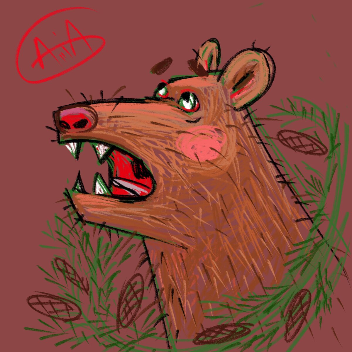 Тут я нарисовала медведя в гнезде. Позже поймёте, в чем дело. 