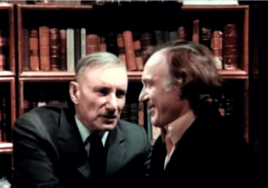 кадр из фильма С. Герасимова "Дочки матери" Петр - С. Герасимов, Вадим - И. Смоктуновский