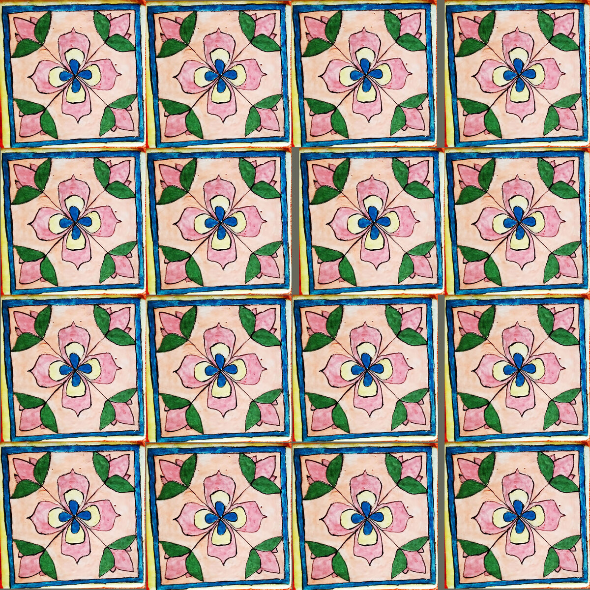 Керамическая плитка с растительным узором, ручная работа