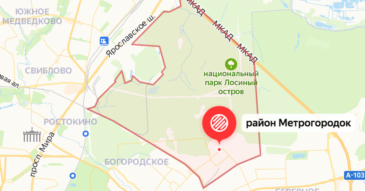 Район Метрогородок на карте. Яндекс.Карты.
