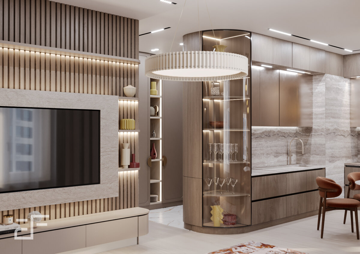 Дизайн интерьера совмещенной кухни-гостиной в современном стиле