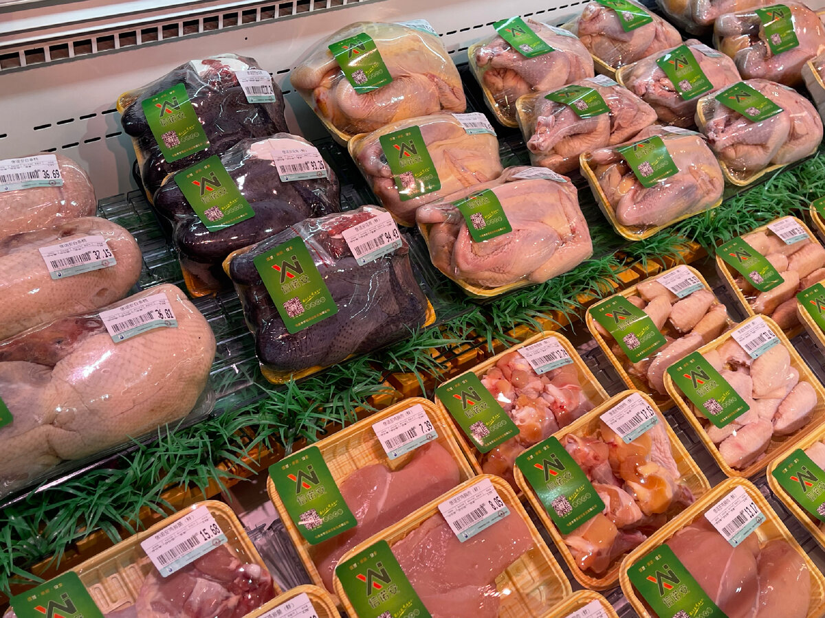 Прилавок с курятиной в Китае