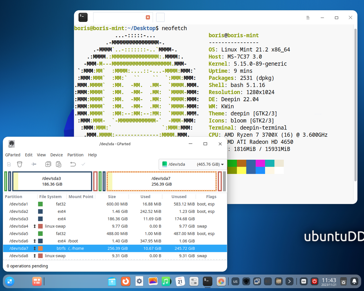 Linux Mint installed on partitions /dev/sda5,/dev/sda6/,/dev/sda7,/dev/sda8
